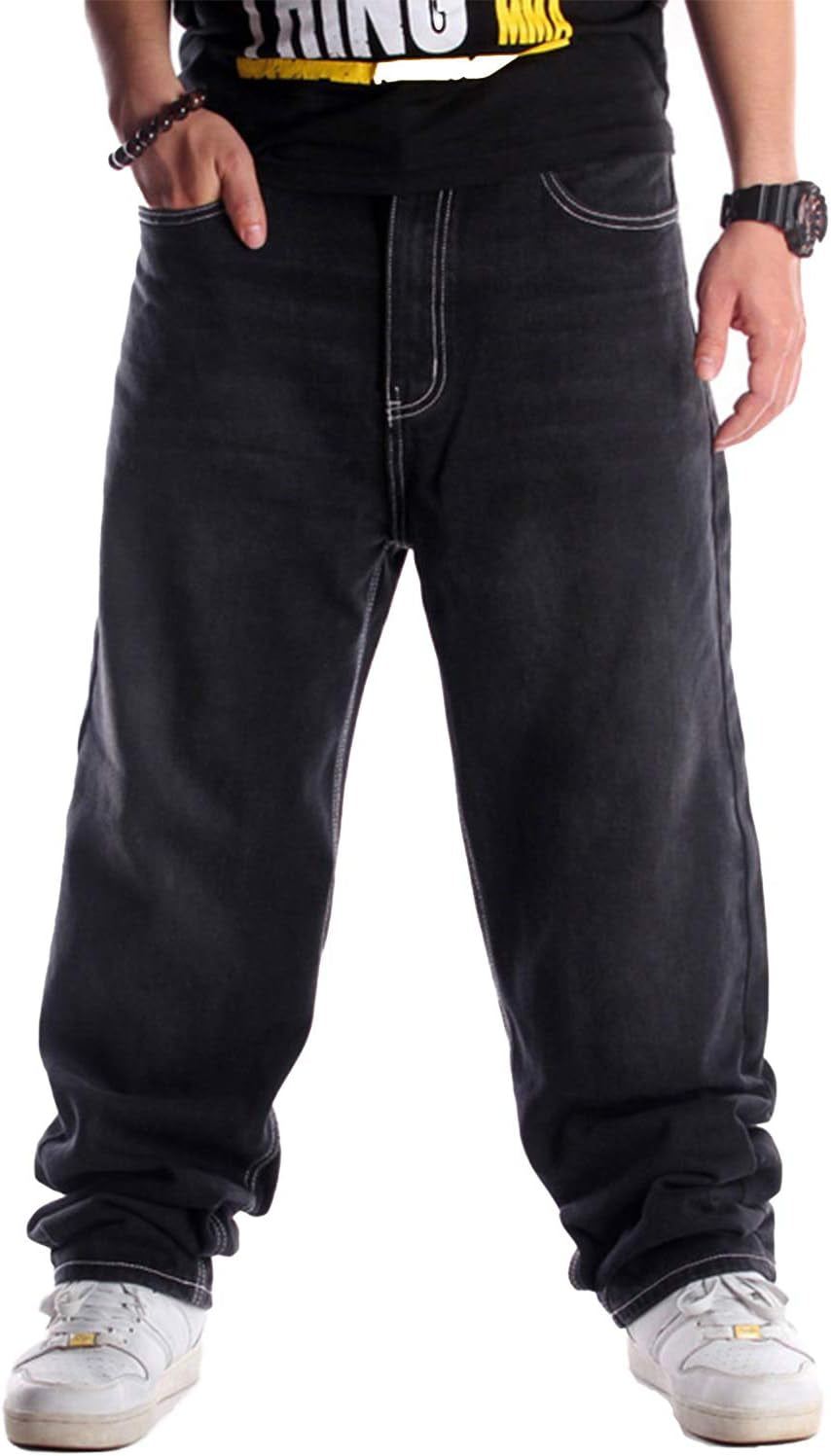 Men'S Baggy Hip Hop Jeans Wide Leg Y2K Skater Denim Pants Loose Fit Vintage Streetwear