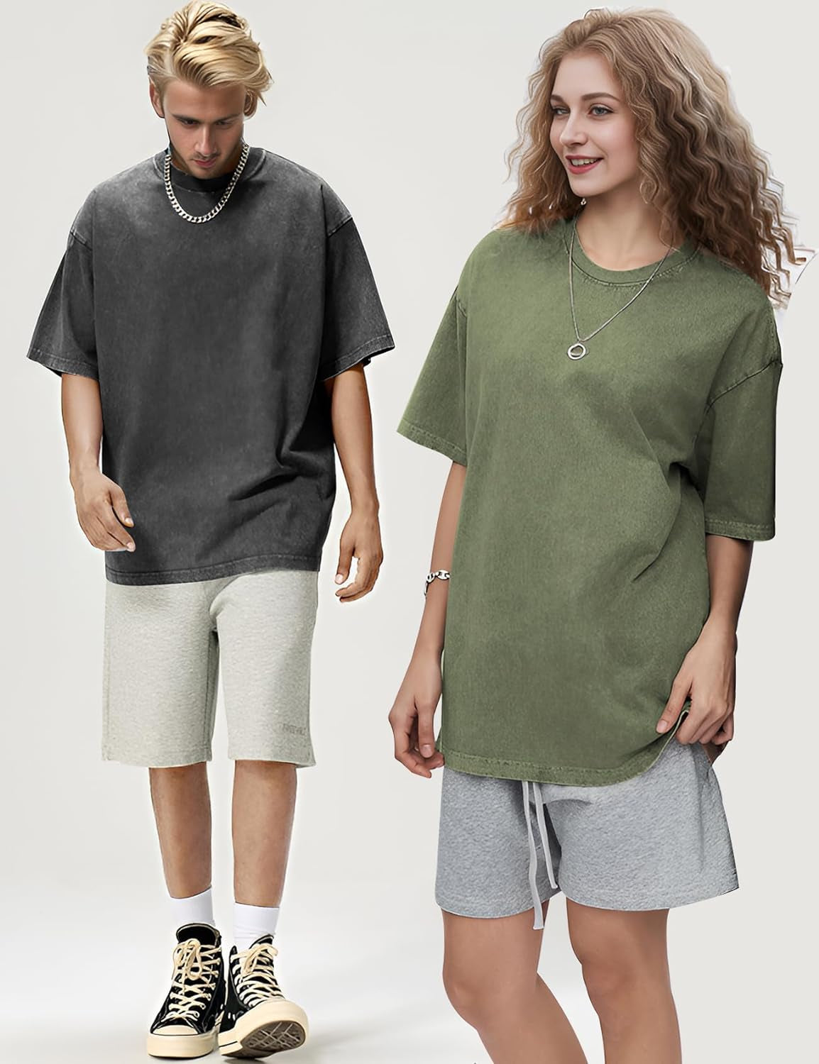 3 Pack Men Oversized T Shirts Vintage Tee Loose Fit Short Sleeve Casual Streetwear Baggy Washed Unisex Tops