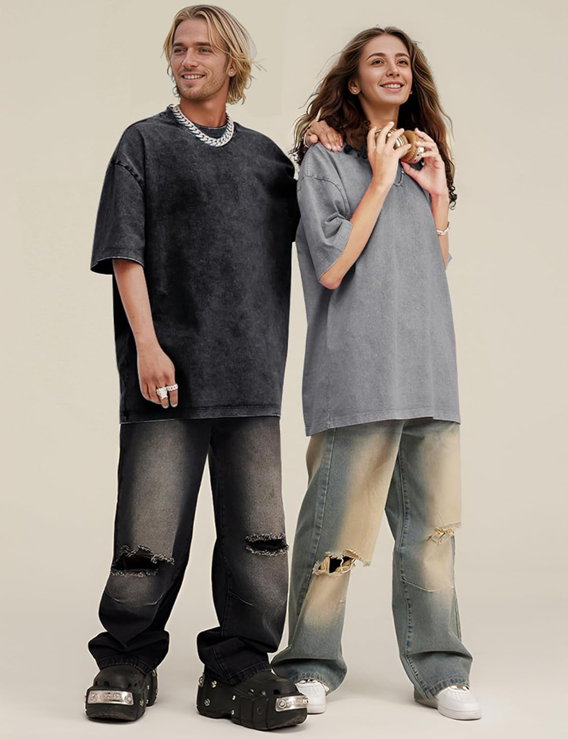 3 Pack Men Oversized T Shirts Vintage Tee Loose Fit Short Sleeve Casual Streetwear Baggy Washed Unisex Tops