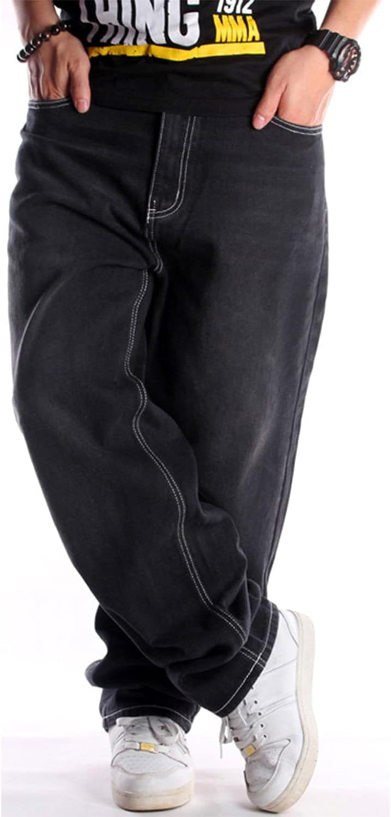 Men'S Baggy Hip Hop Jeans Wide Leg Y2K Skater Denim Pants Loose Fit Vintage Streetwear